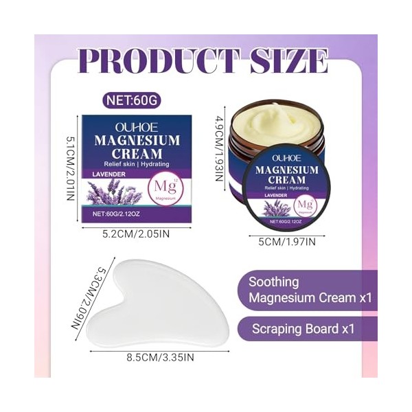 Crème de Magnésium+Gua Sha Pierre,Beurre de Magnésium,Hydratant et apaisant,Contient de la Lavande, de lallantoïne,de lhuil