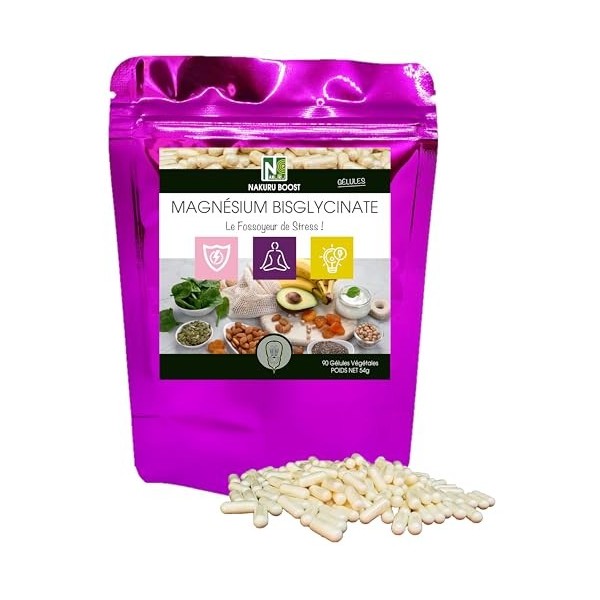 NAKURU | Magnésium Bisglycinate | Gamme Boost | Fabriqué en France | "Le Fossoyeur de Stress !" 500 Gélules Végétales Magnésium