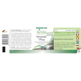 Fairvital | Molybdène 150μg - 240 comprimés - Molybdate de sodium - Qualité contrôlée et hautement dosé - 100% végétalien - F