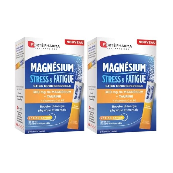 Forté Pharma - Magnésium Stress & Fatigue Sticks - Performances Physique et Mentale, Energie booster, Action rapide - Taurine