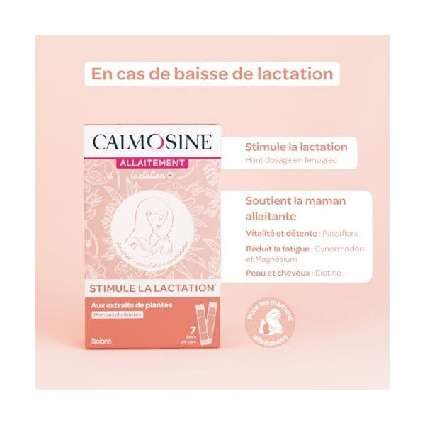 Calmosine Allaitement – Complément Alimentaire – Bien-être - Fenugrec, Passiflore, Magnésium, Biotine - Favorise la lactation...