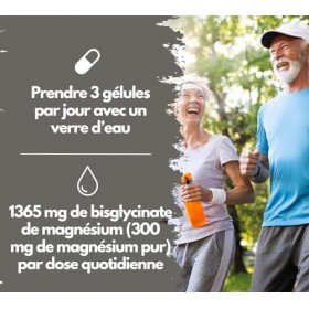 Magnésium bisglycinate, 365 gélules véganes – 300 mg de magnésium élémentaire par dose quotidienne, bisglycinate de magnésium