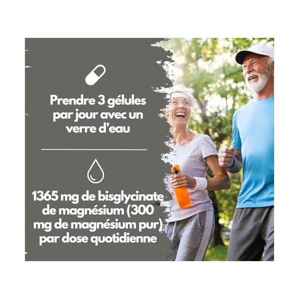 Magnésium bisglycinate, 365 gélules véganes – 300 mg de magnésium élémentaire par dose quotidienne, bisglycinate de magnésium
