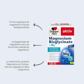 Doppelherz Magnesium Bisglycinate + B6 – Haute biodisponibilité – Réduction de la fatigue – Fonction musculaire et nerveuse –