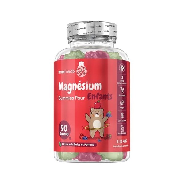 Gummies Magnésium Enfant 90 Gommes Vegan pour 3 Mois Saveurs Pomme & Baies Mélangées - 727mg Citrate de Magnesium, Alternativ