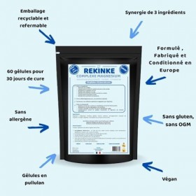 Magnésium bysglicinate complexe avec B6 et Taurine 60 gélules REKINKE