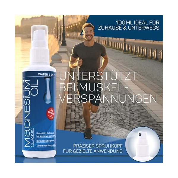 Water & Salt 100 ml dhuile de magnésium classique Zechstein Spray de magnésium [testé dermatologiquement] – Huile de magnési