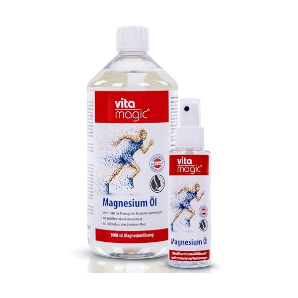 Water & Salt 1 l dhuile de magnésium Zechstein Spray de magnésium avec recharge [testé dermatologiquement] Huile de magnésiu