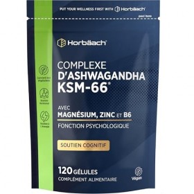 Magnésium et Ashwagandha KMS-66 | 120 Gélules Vegan | Complément Alimentaire Avec Ashwagandha Zinc Magnesium | Vitamine B6 | 