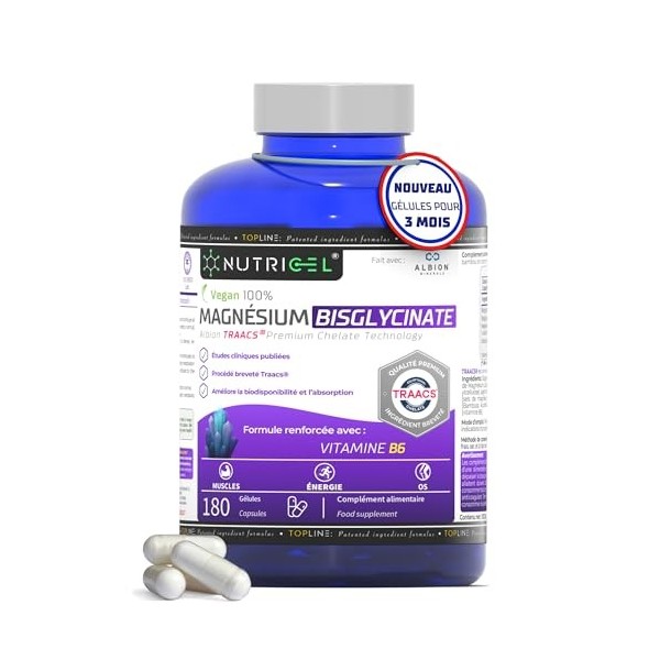 Bisglycinate de Magnésium 2042 mg + Vitamine E - Marque Premium Brevetée Albion® TRAACS® - Réduit la Fatigue et l’Épuisement,