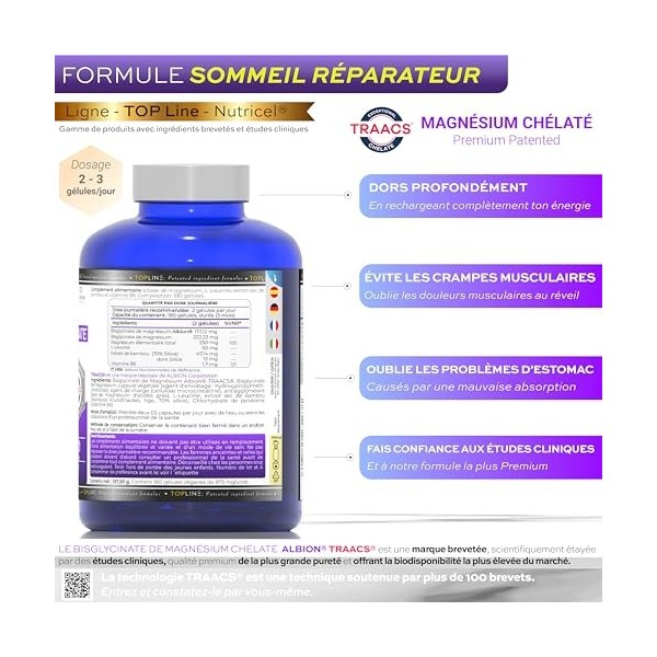 Bisglycinate de Magnésium 2042 mg + Vitamine E - Marque Premium Brevetée Albion® TRAACS® - Réduit la Fatigue et l’Épuisement,