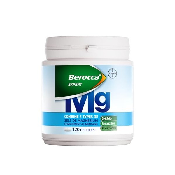 Berocca Expert Magnésium Complet - Complexe 5-en-1 au Bisglycinate, Citrate, Gluconate, Glycérophosphate et Oxyde - 250 mg - 