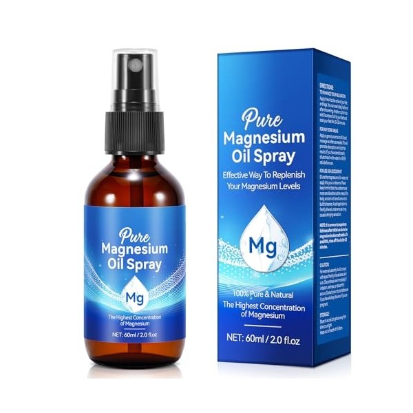Vaporisateur de magnésium, huile de magnésium pour pieds, flacon en verre 100 % pure et naturelle, facile à absorber et à uti