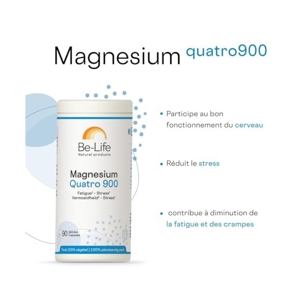 BE-LIFE | MAGNESIUM QUATRO 900 | Complément alimentaire | Fatigue & Stress | fonctionnement normal du système nerveux | vitam...