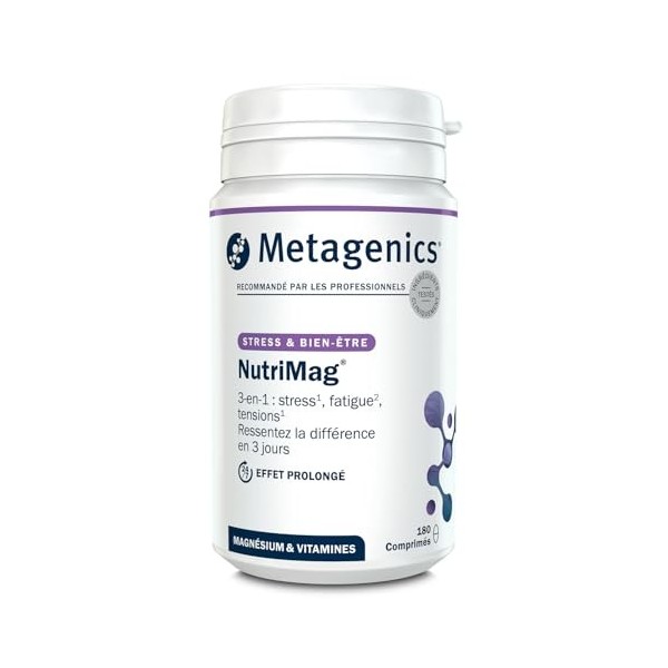 Metagenics NutriMag - Triple Action - Stress, Fatigue, Tensions - Magnésium, Vitamine D & B6, Folate - 180 comprimés Magnésium