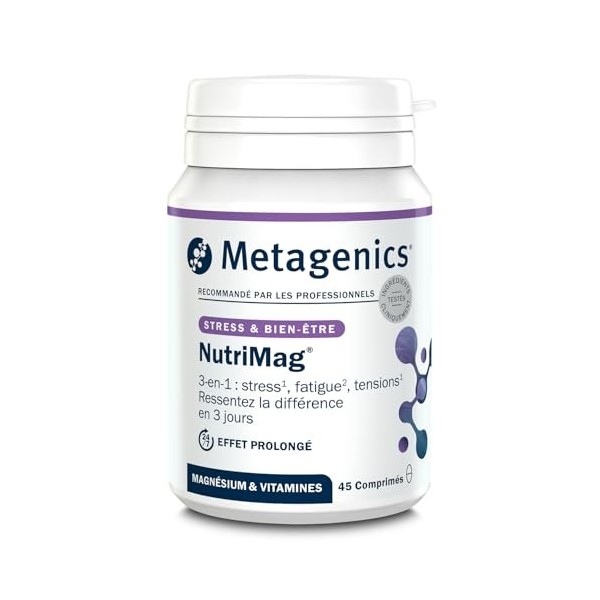 Metagenics NutriMag - Triple Action - Stress, Fatigue, Tensions - Magnésium, Vitamine D & B6, Folate - 180 comprimés Magnésium