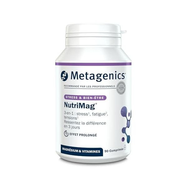 Metagenics NutriMag - Triple Action - Stress, Fatigue, Tensions - Magnésium, Vitamine D & B6, Folate - 180 comprimés Magnésium