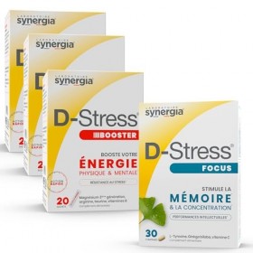 Pack « Mémoire & Concentration » | 3 D-Stress BOOSTER 20 Sachets + D-Stress FOCUS 30 Comprimés | Examens, Entretien, Rentrée 