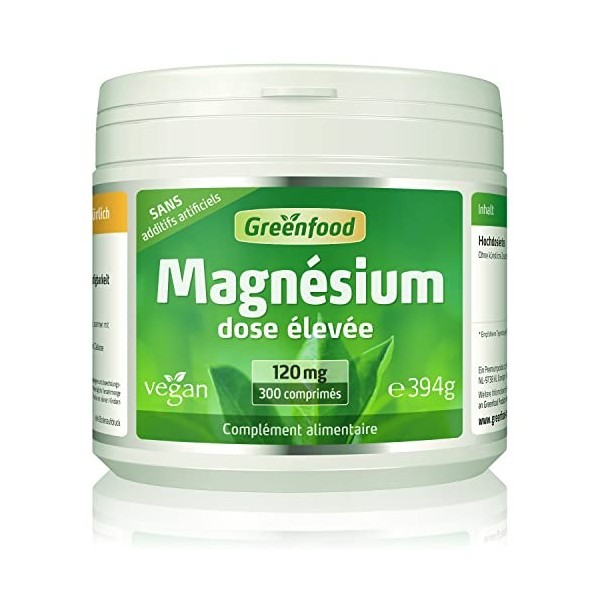 Greenfood Magnésium, 120 mg, dose élevée, 300 comprimés - pour à un métabolisme énergétique normal.Sans additifs artificiels....