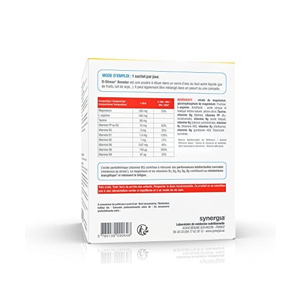 D-STRESS BOOSTER Pack Eco 60 sachets | Magnésium de 3ème génération, Taurine, Arginine, Vitamine B | Booste l’Énergie Physiqu