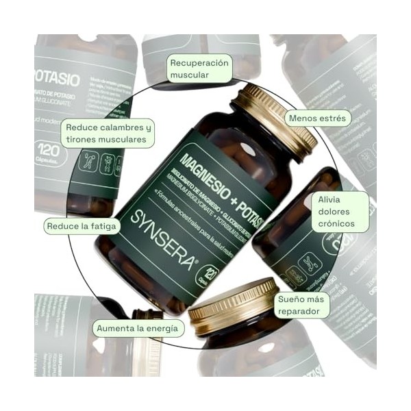 SYNSERA - Magnésium Bisglycinate et Potassium Gluconate - Supplément Premium Haute Absorption - Antifatigue, Sommeil, Stress 