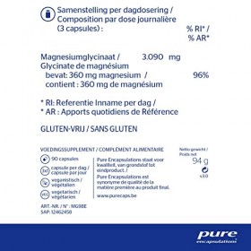 Pure Encapsulations - Glycinate de Magnésium 120mg - Magnésium Chélaté Biodisponible - Complément Anti-Fatigue - 90 Gélules V