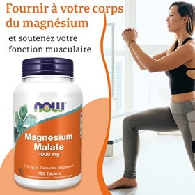 Now Foods, Malate de Magnésium, 1,000 mg, 180 Comprimés végétaliens, Testé en Laboratoire, Sans Gluten, Sans Soja, Végétarien