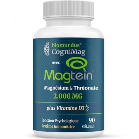 L-Thréonate de Magnésium Magtein® 2000 mg biomundus + Vitamine D3 2000 UI par dose – Fonction cérébrale optimale, sommeil, mé