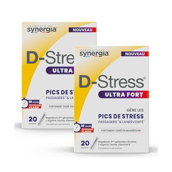 D-Stress ULTRA FORT Pack de 2 Boîtes de 20 sachets | Gère les pics de stress passagers | Aide contre la nervosité | Laboratoi