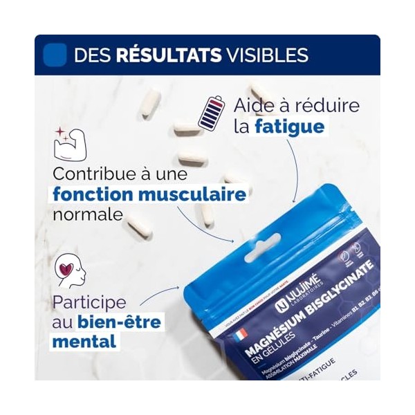 Magnésium Bisglycinate + Vitamine B6 et Taurine | Dosage idéal 300mg / jour | Meilleure absorption que le Magnésium Marin | F...