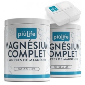 Magnesium Complex 6 Sources – 300 mg par jour, Haute Biodisponibilité – 360 Gélules PiùLife, avec Magnesium Bisglycinate, Cit...