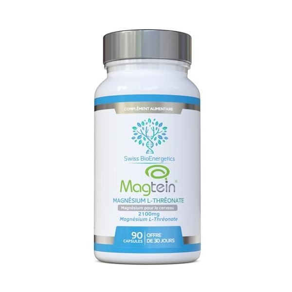 Magnésium L-Thréonate 2100 mg Dose Quotidienne – Magtein, Approvisionnement 30 Jours – Fournit 151 mg de Magnésium Élémentair