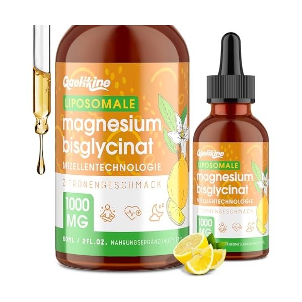 Gouttes De Magnésium Bisglycinate 1000 mg – 140 mg De Magnésium Élémentaire Par Portion – Technologie Micellaire Liposomale, ...