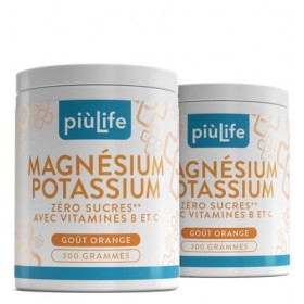Potassium Magnesium Poudre 600g Orange PiùLife, Avec Vitamine B12, B6, B1, Acide Folique, Vitamine C, Complement Alimentaire ...