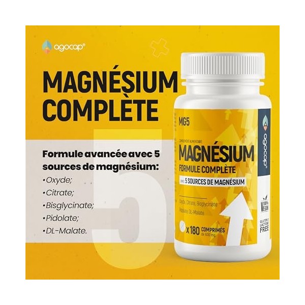 Complexe Magnésium, Constitué de cinq composés de haute qualité: Magnesium bisglycinate, pidolate & magnesium citrate. Magnes