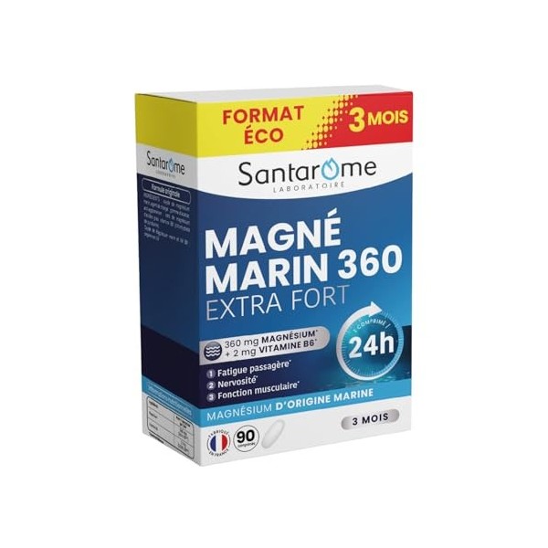 Santarome - Magnésium Marin 360 mg Extra Fort – Vitamine B6 – Fatigue, Stress, Nervosité – Libération Prolongée 24h – Format ...