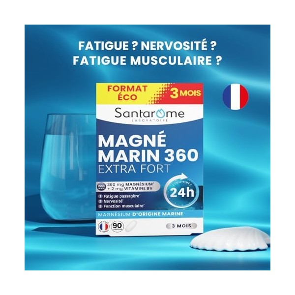 Santarome - Magnésium Marin 360 mg Extra Fort – Vitamine B6 – Fatigue, Stress, Nervosité – Libération Prolongée 24h – Format ...