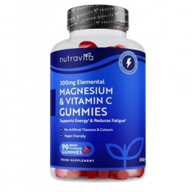 Nutravita Gummies Citrate de Magnésium + Vitamine C – Vegan 2136mg de citrate avec 200mg Mg. Le magnésium contribue à un méta