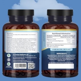 Gélules de citrate de magnésium 1500 mg avec vitamine B6 | 120 gélules végétaliennes | 450 mg de magnésium élémentaire | Gélu...