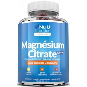 Citrate de Magnésium avec Vitamine C Gummies pour Adultes et Enfants 5+ | 60 Gommes Véganes Fruits Rouges - 150mg Magnésium