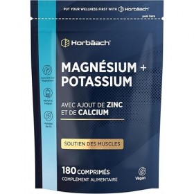 Magnesium Potassium + Zinc Calcium | 180 Comprimés Vegan | Magnesium Complex Avec Fer, Vitamine B12 et Vitamine B6 | Compleme
