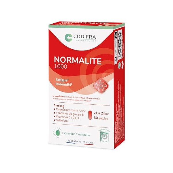 Codifra - Normalite 1000, Complément Alimentaire Fatigue, Immunité - Boost Naturel - Panax Ginseng, Magnésium, Vitamines - Fa