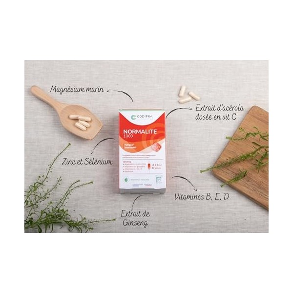 Codifra - Normalite 1000, Complément Alimentaire Fatigue, Immunité - Boost Naturel - Panax Ginseng, Magnésium, Vitamines - Fa