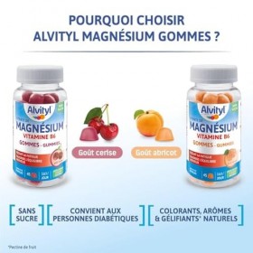 Alvityl Magnésium Gummies goût Cerise - Vitamine B6 – Sans Sucre - Aide à réduire la fatigue - Favorise l’équilibre nerveux –...
