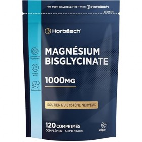 Magnesium Bisglycinate 1000mg | 120 Comprimés Végan | Magnésium Glycinate | Complement Alimentaire Haute Absorption | Horbaac