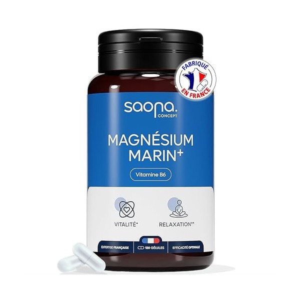 Magnésium Marin 300 mg - Vitamine B6 | Fatigue - Stress - Sommeil | 4 mois de cure | 120 Gélules | Fabriqué en France