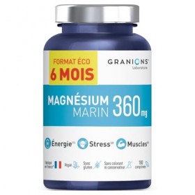 GRANIONS - Magnesium Marin 360 mg - Pillulier FORMAT 6 MOIS - Magnésium + Vitamine B6 - Anti Stress - Magnésium Marin de Haut...