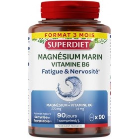 SUPERDIET - Magnésium Marin et Vitamine B6 - Réduction de la fatigue, Bon fonctionnement du système nerveux- 90 comprimés Mag...