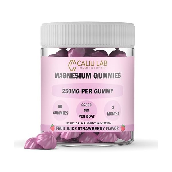 CALIU GUMMY | Gommes Magnésium Citrate 250 mg | 90 Gummies Goût Fraise | Réduit Stress & Fatigue | Favorise Sommeil Réparateu...