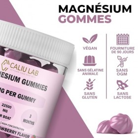 CALIU GUMMY | Gommes Magnésium Citrate 250 mg | 90 Gummies Goût Fraise | Réduit Stress & Fatigue | Favorise Sommeil Réparateu